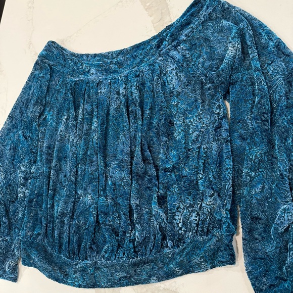 Free People Ginger Berry Sheer Top Burnout Velvet Women’s Medium Midnight Lagoon - Picture 7 of 12